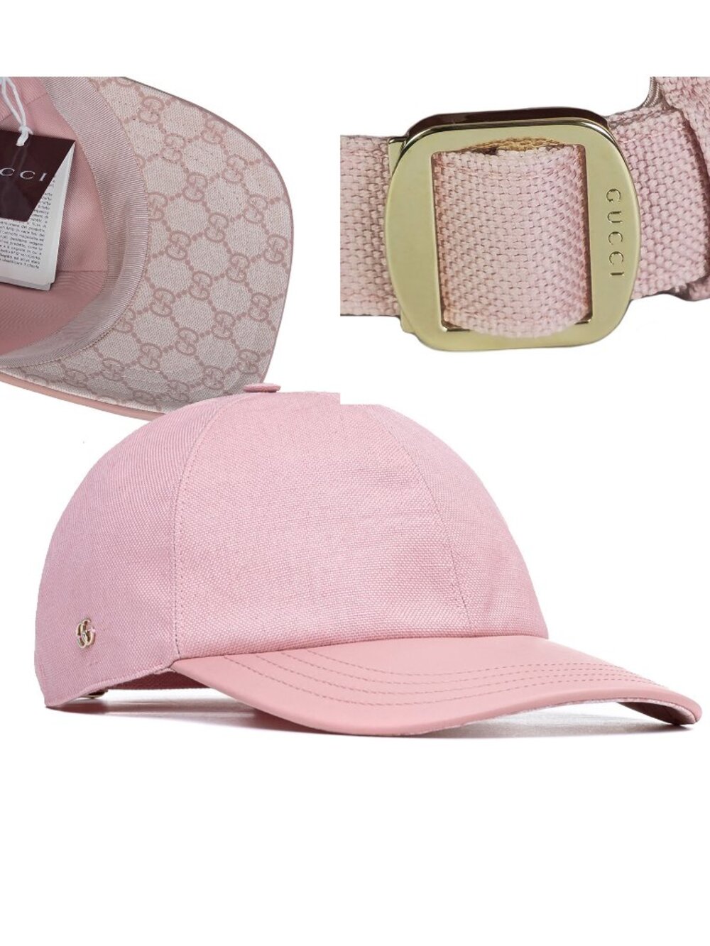 GUCCI HAT BASEBALL CAP PINK COTTON w LOGO PRINTED BRIM UNISEX sz S 56cm